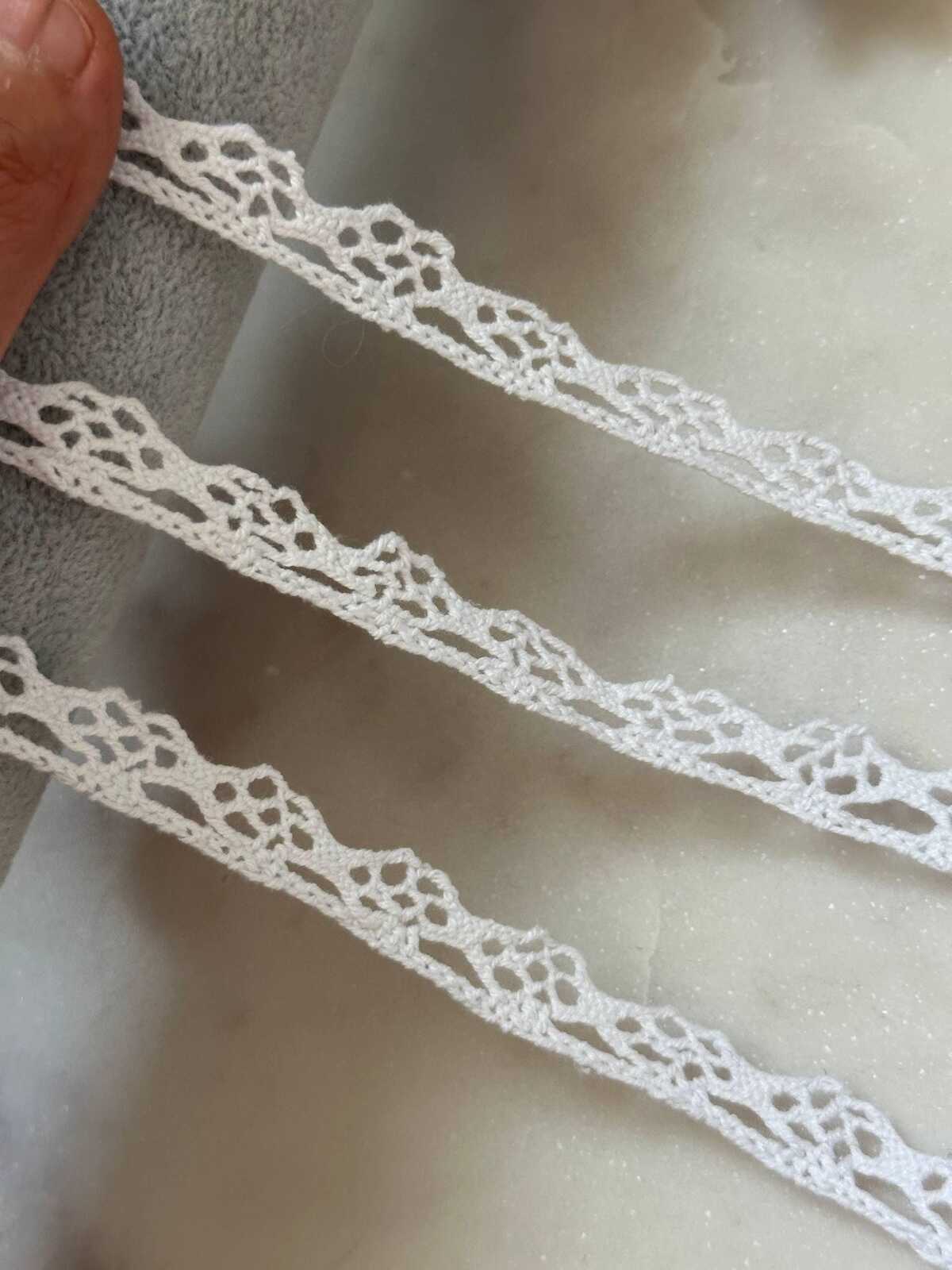 10yds White Cotton Scalloped Lace Trim by Yard, 0.5" Narrow Crochet Ribbon, Crown Wave Edge, Coquette Craft, DIY Sewing, Retail Wholesale