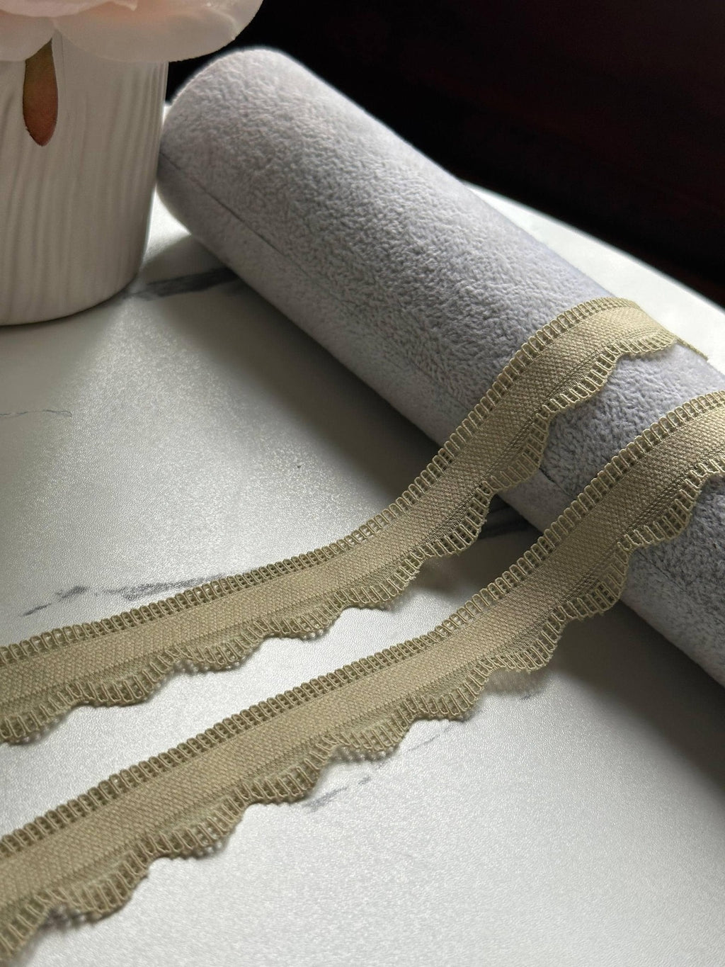 10yds  Oatmeal Elastic Lace Trim, 0.8" Scalloped Ribbon, Coquette Y2K Lace, Lingerie Lace, DIY Sewing Craft, Retail Wholesale