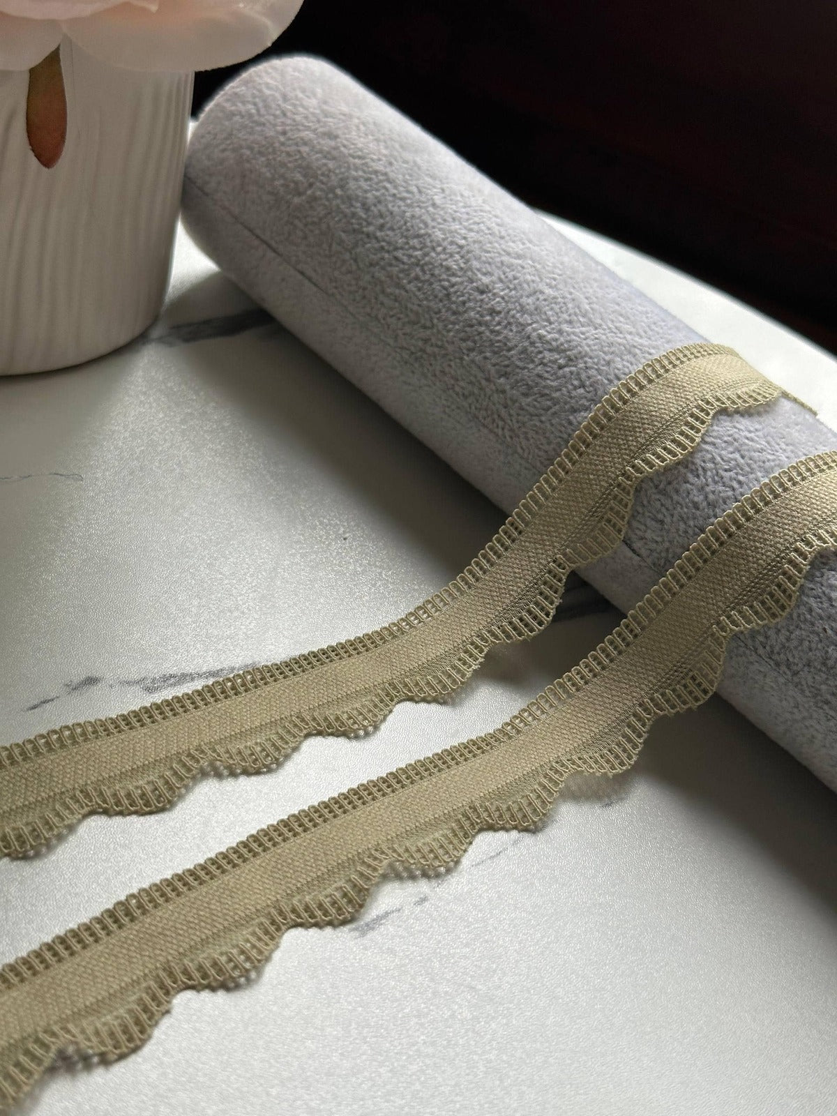 10yds  Oatmeal Elastic Lace Trim, 0.8" Scalloped Ribbon, Coquette Y2K Lace, Lingerie Lace, DIY Sewing Craft, Retail Wholesale
