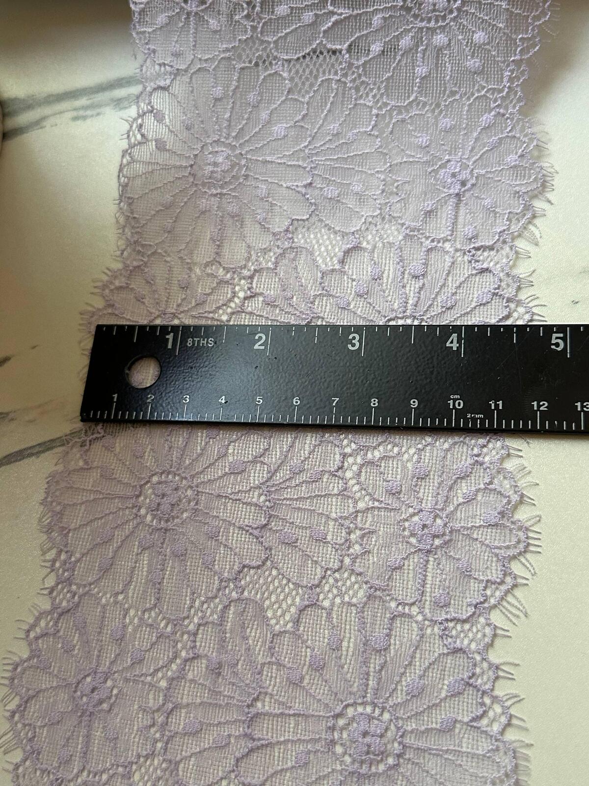 Dusty Lavender Daisy Stretch Eyelash Lace Trim by the Yard, Wide Floral Scalloped Ribbon for Lingerie Bridal, 4.5"