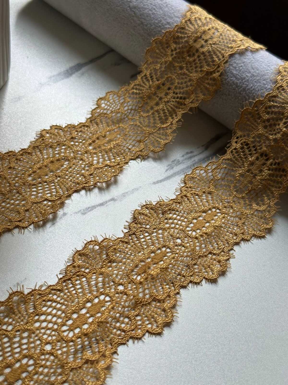 Gold Eyelash Lace Trim, 2" Eyed Stretch Ribbon, Bulk Clearance Coquette Y2K Lace, Lingerie Lace, DIY Sewing, Retail Wholesale