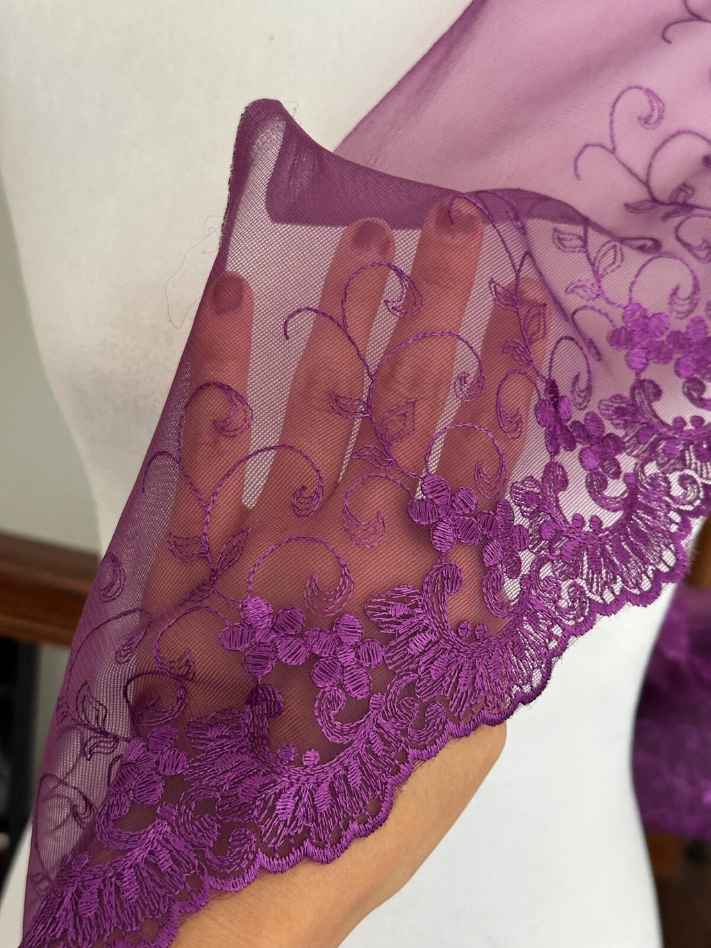 3Yds Non-Stretch 6" Purple Floral Mesh Embroidered Lace Trim, Craft Wholesale