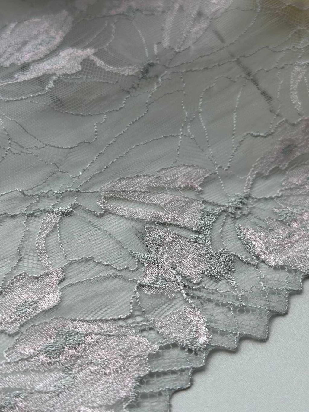 1Yd Slight Stretch 7.2" Two Tone Mint Pink Floral Wide Lace Trim Wholesale