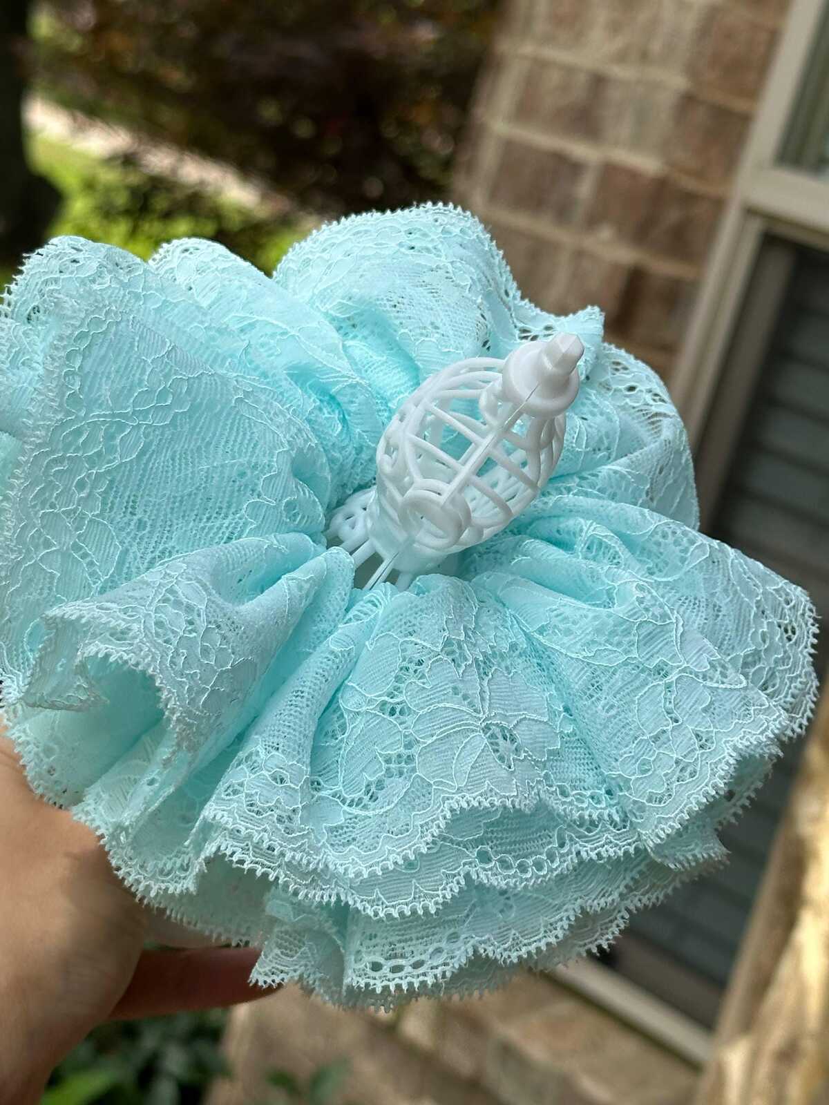 Oversized Double Layer Lace Scrunchie, Jumbo Handmade Mint Blue Ruffle Hair Tie, Elegant Balletcore Coquette Ponytail Holder, Gift