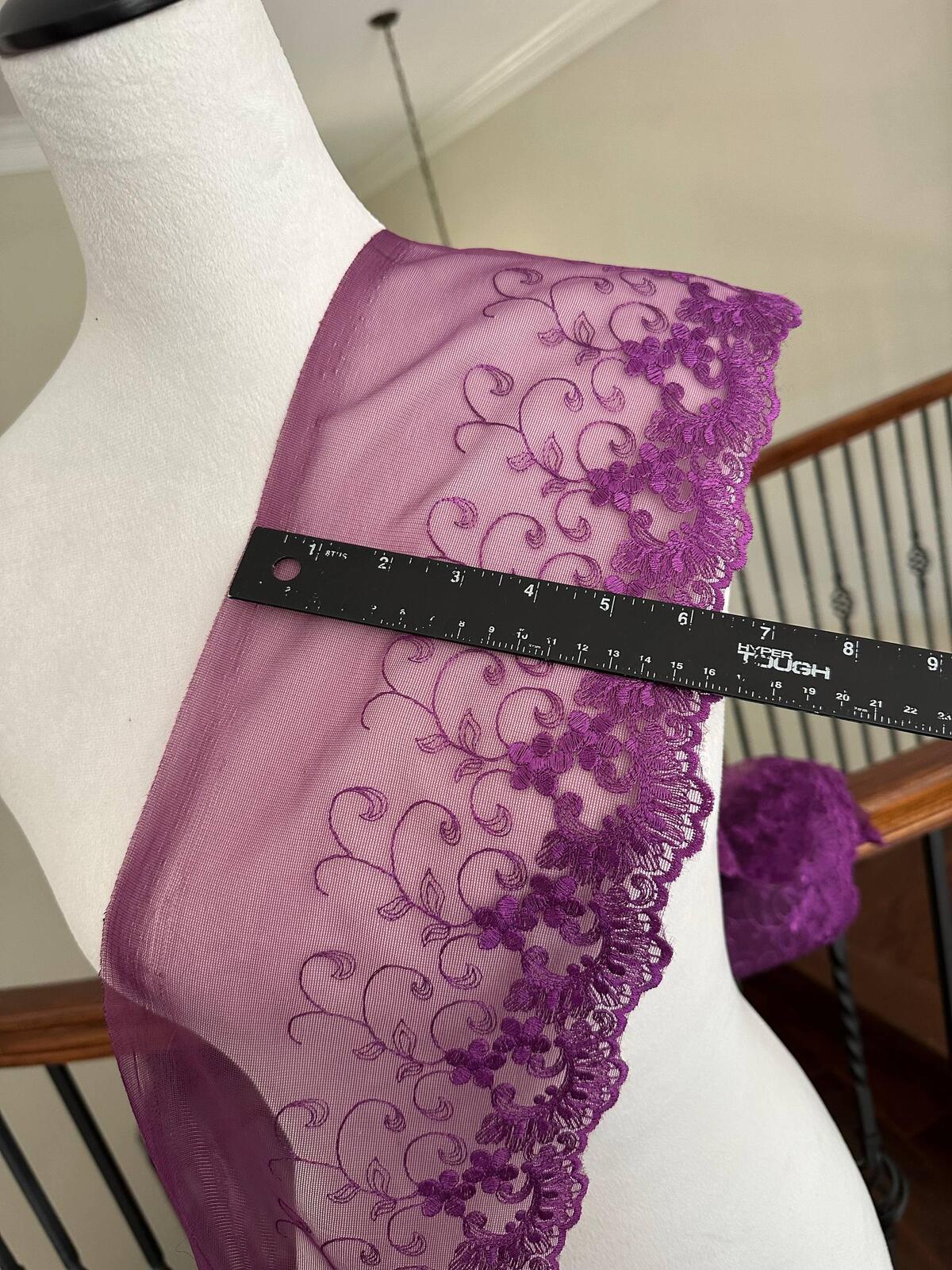 3Yds Non-Stretch 6" Purple Floral Mesh Embroidered Lace Trim, Craft Wholesale