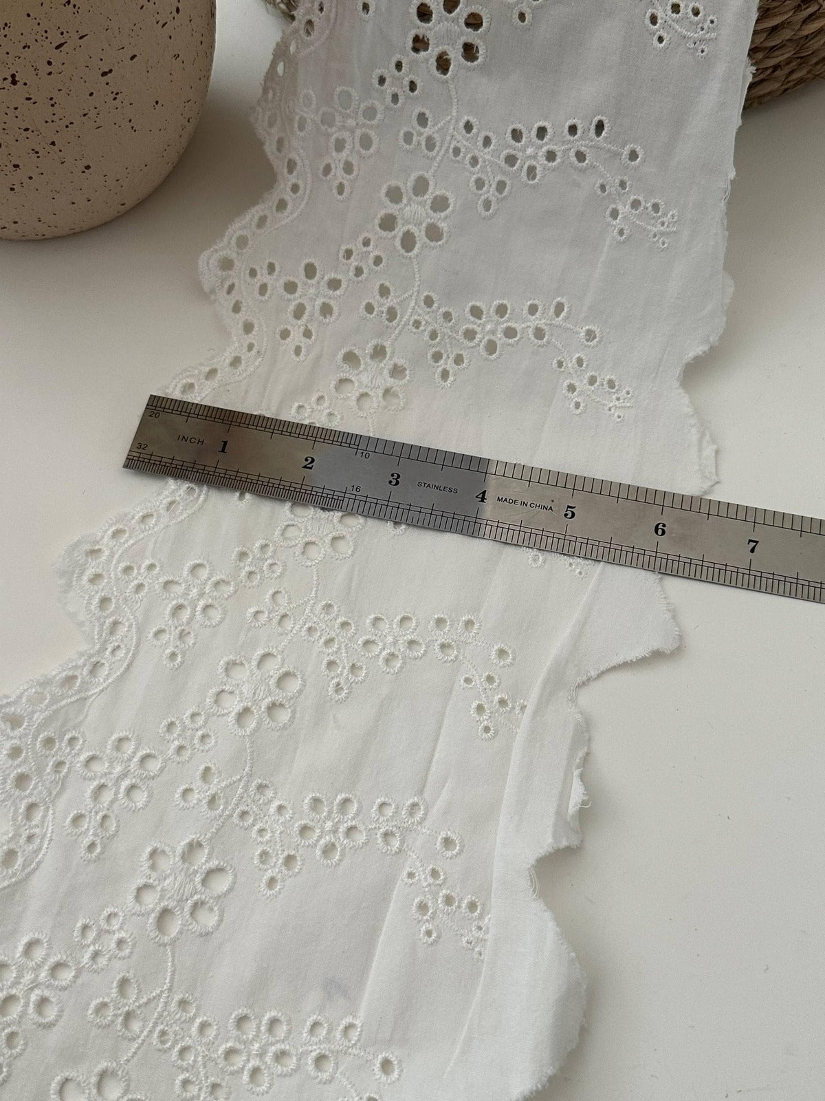 1Yard White Cotton Eyelet Lace Trim, 6" Wide Embroidered Ribbon, Bulk Clearance Coquette Y2K Lace, Garment Trim, DIY Sewing,Retail Wholesale