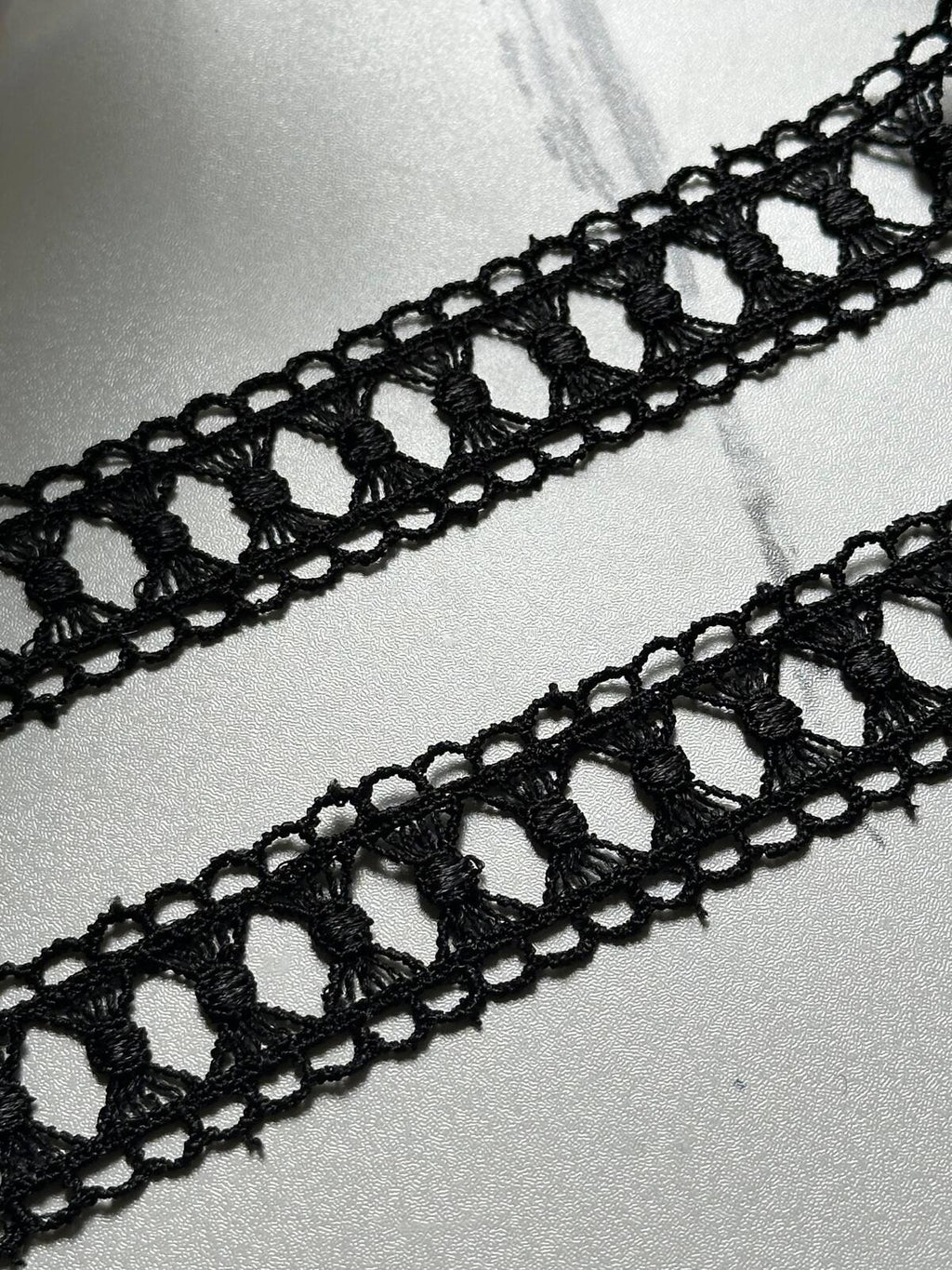 Black Bowknot Guipure Lace Trim by Yard, Water Soluble Ribbon, Soft Skin Friendly Coquette Craft Supply, 1", Retail Wholesale Bulk