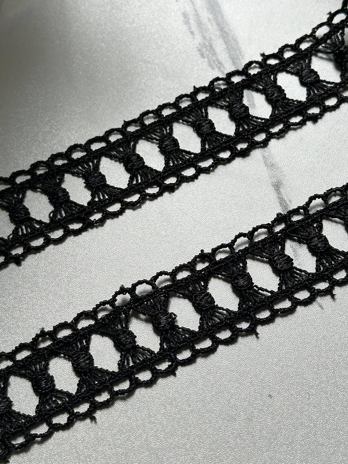 Black Bowknot Guipure Lace Trim by Yard, Water Soluble Ribbon, Soft Skin Friendly Coquette Craft Supply, 1", Retail Wholesale Bulk