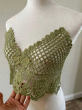 Muted Sage Green Guipure Water Soluble Lace Bodice Applique Motif Butterfly Floral Embroidered Front Panel for Camisole Blouse Sewing, 18"
