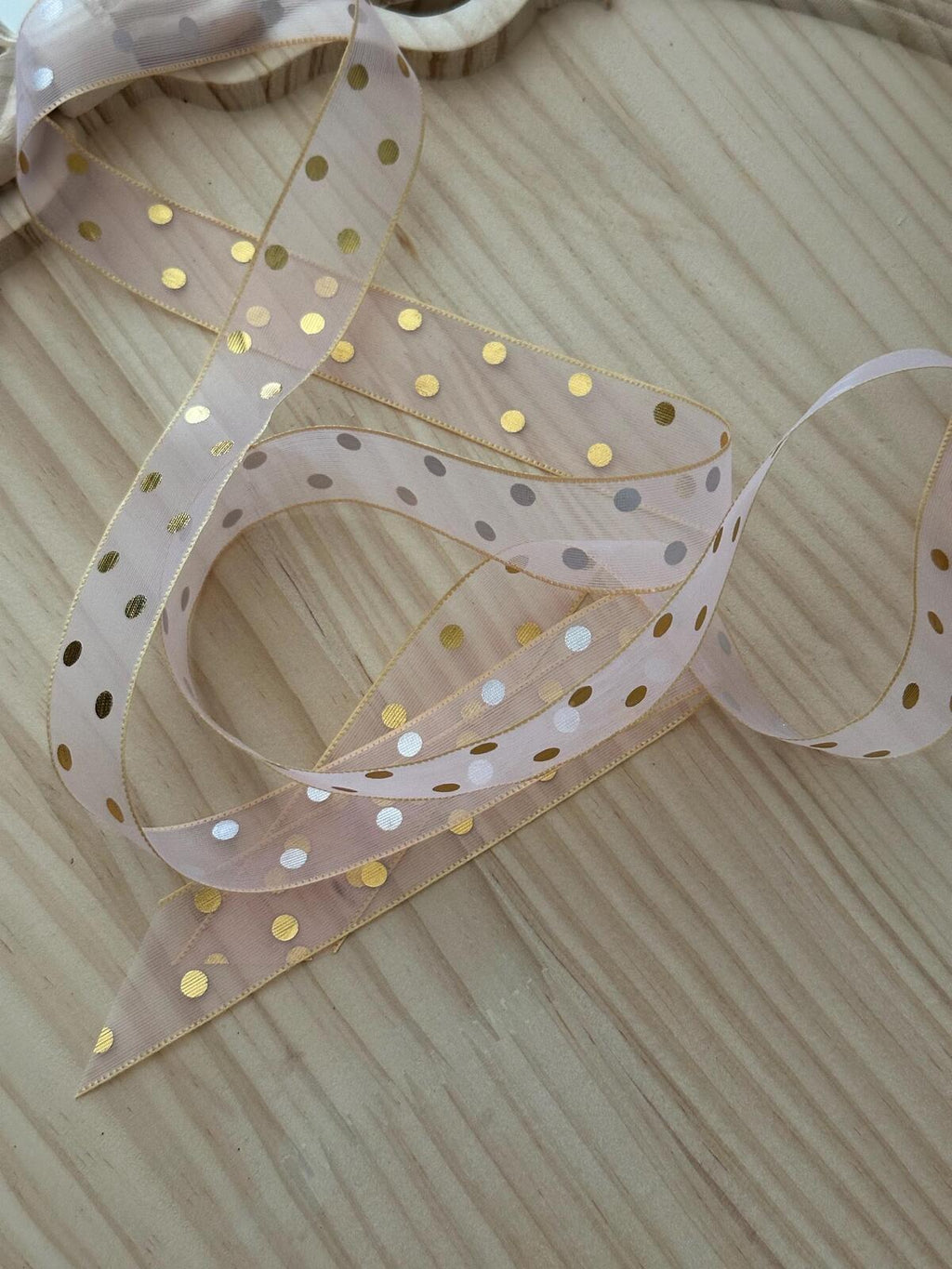 20Yds 0.9" Gold Polka Dot Sheer Organza Ribbon Trim, Hair Bow DIY Wholesale