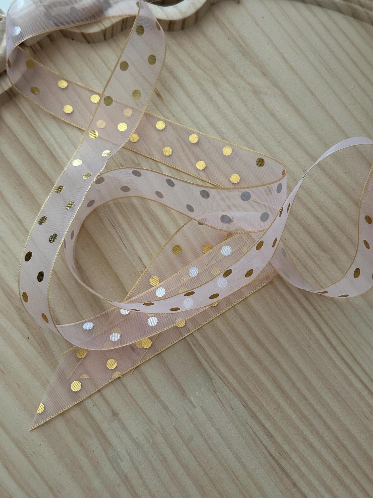20Yds 0.9" Gold Polka Dot Sheer Organza Ribbon Trim, Hair Bow DIY Wholesale
