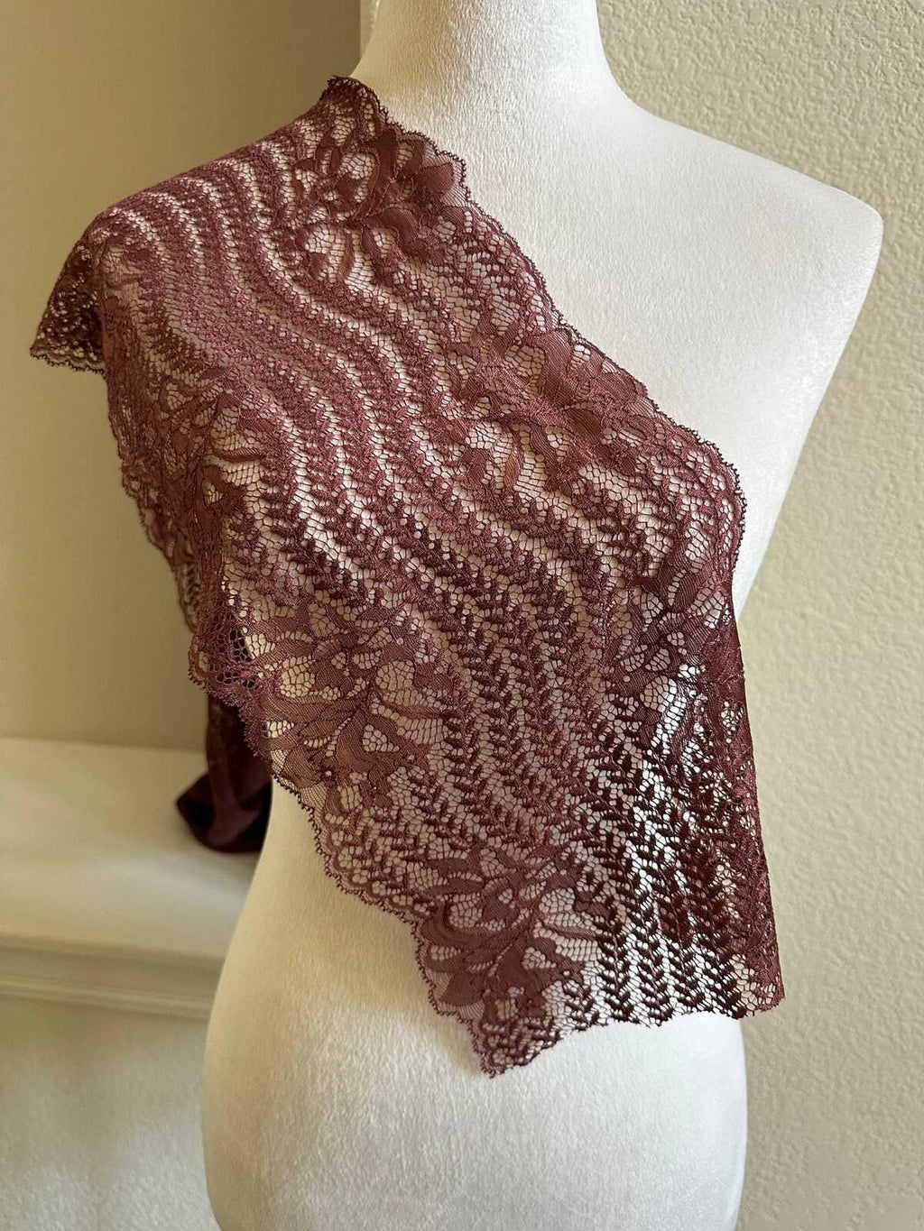 8.5" Cocoa Rose Stretch Lace Trim Wide Dusty Mauve Floral Elastic Galloon Scalloped Edge Lace for Lingerie Underwear Garment Sewing
