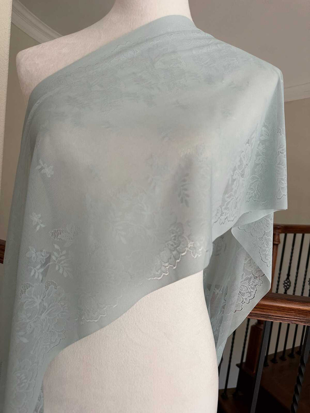 1Yd Stretch 12" Sage Seafoam Green Ultra Wide Floral Stretch Lace Wholesale