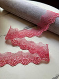 10yds Glitter Pink Rose Embroidered Mesh Organza Lace Trim by the Yard, Narrow Shimmer Metallic Ribbon for Craft Junk Journal, 1"