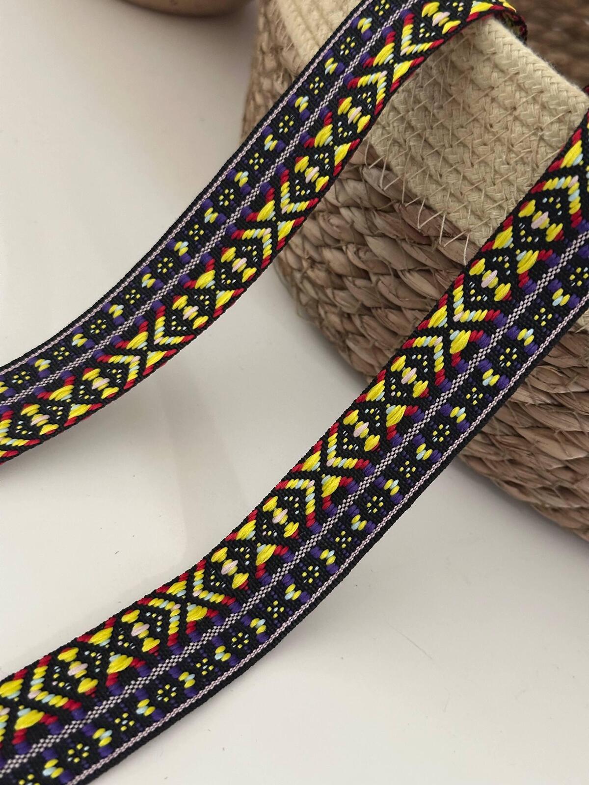 5Yds Non-Stretch 1" Tribal Jacquard Ribbon Trim, Boho Vintage Craft Wholesale