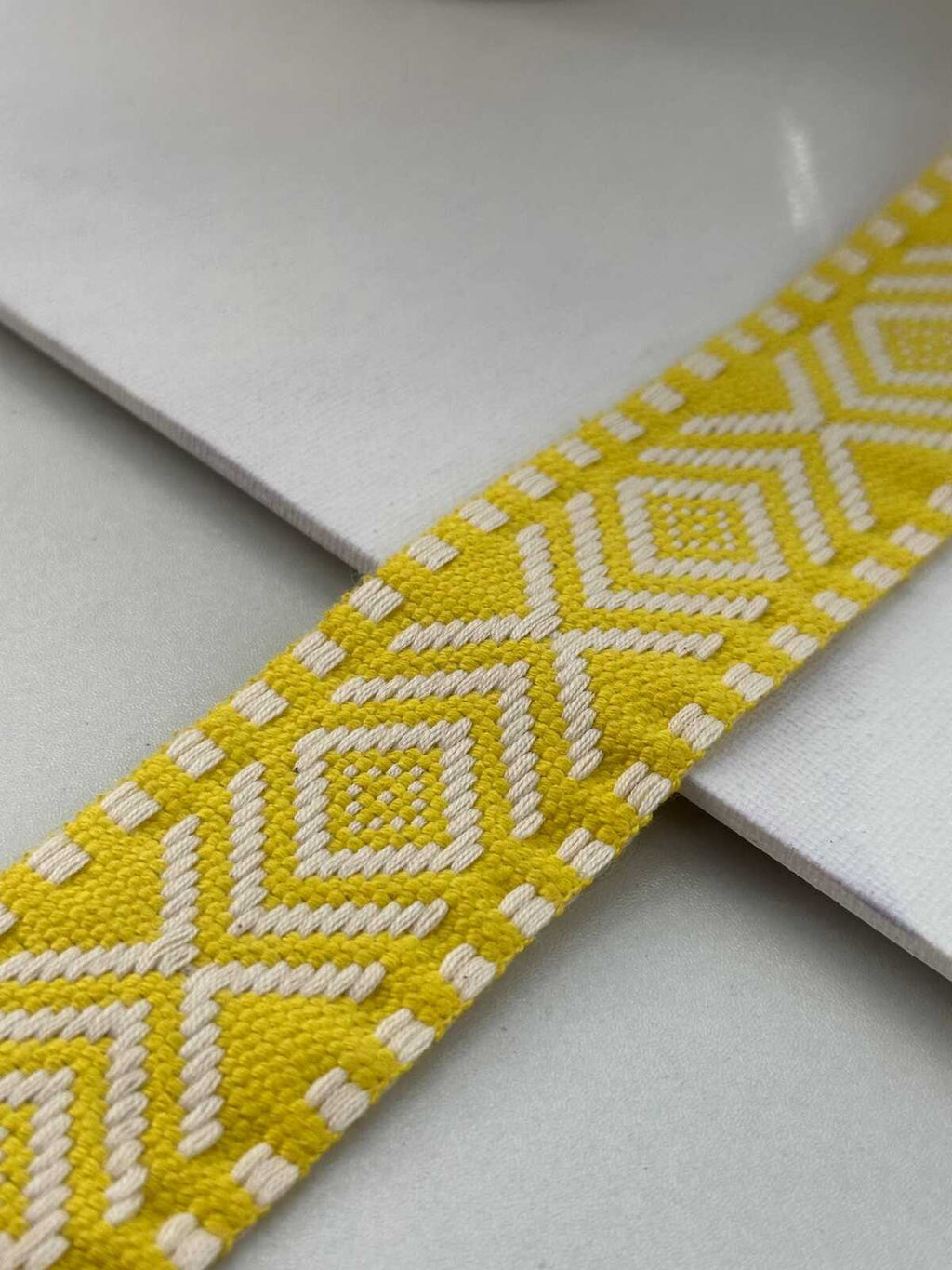 5Yds  1.5" Bright Yellow White Geometric Jacquard Woven Ribbon Wholesale