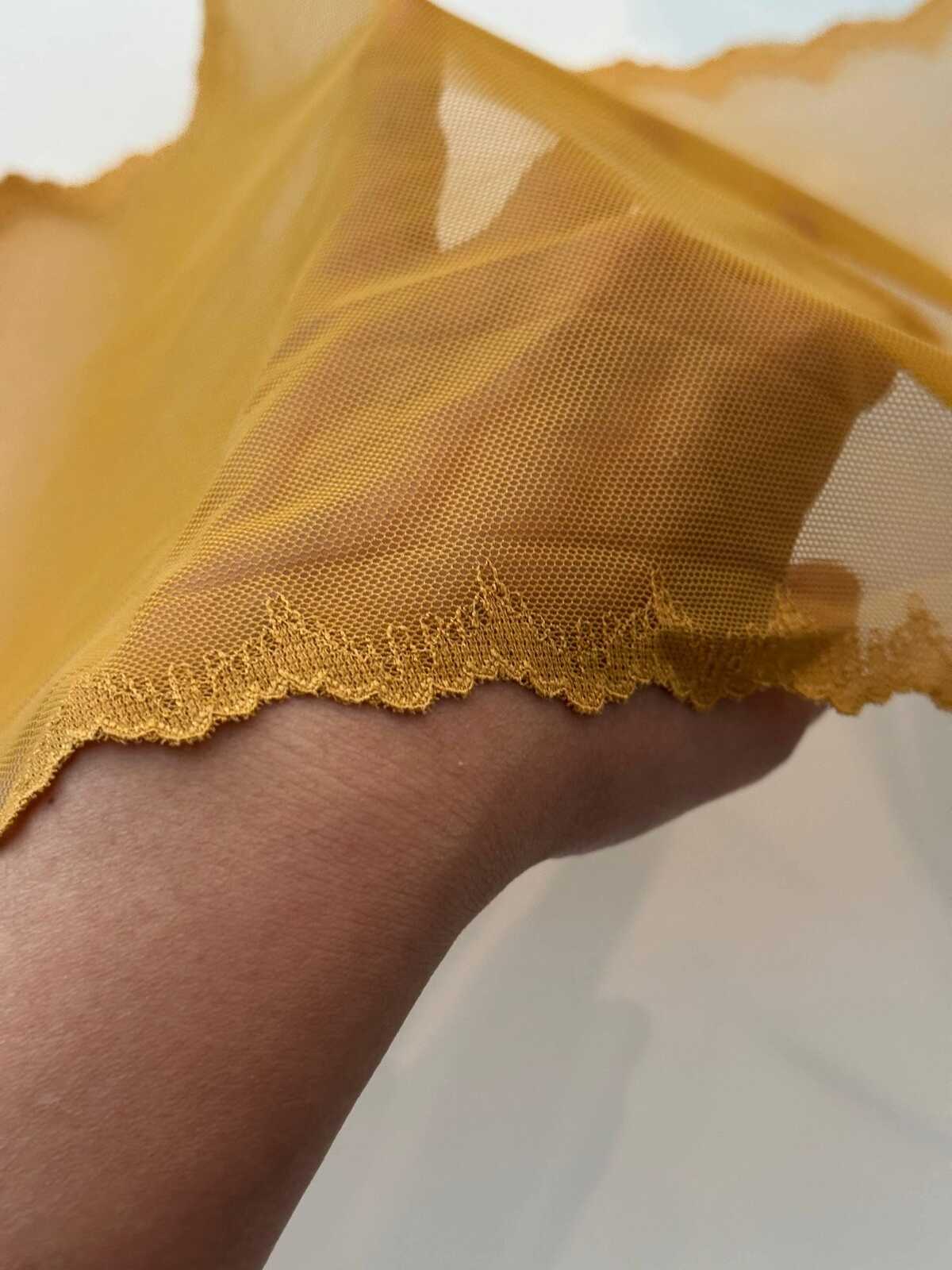 1 yard Honey Gold Stretch Mesh Lace Trim, 8.5" Wide Ribbon, Bulk Clearance Coquette Y2K Lace, Lingerie Lace, DIY Sewing, Retail Wholesale