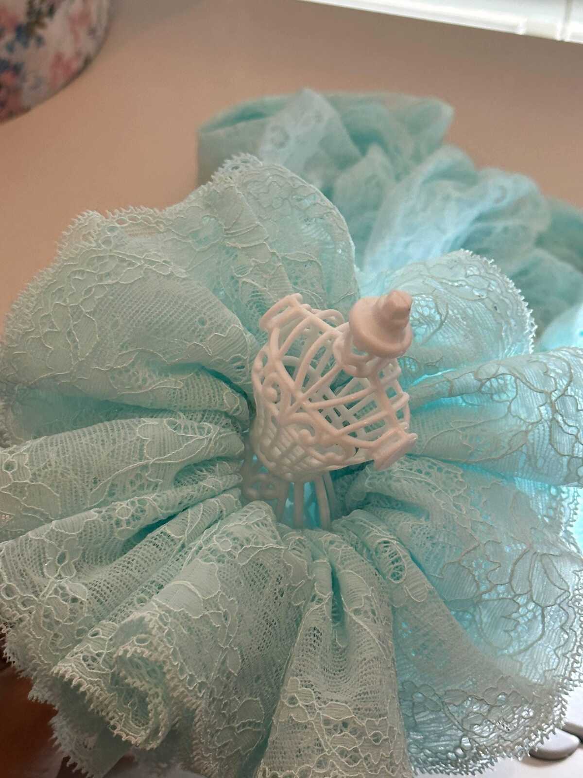Oversized Double Layer Lace Scrunchie, Jumbo Handmade Mint Blue Ruffle Hair Tie, Elegant Balletcore Coquette Ponytail Holder, Gift