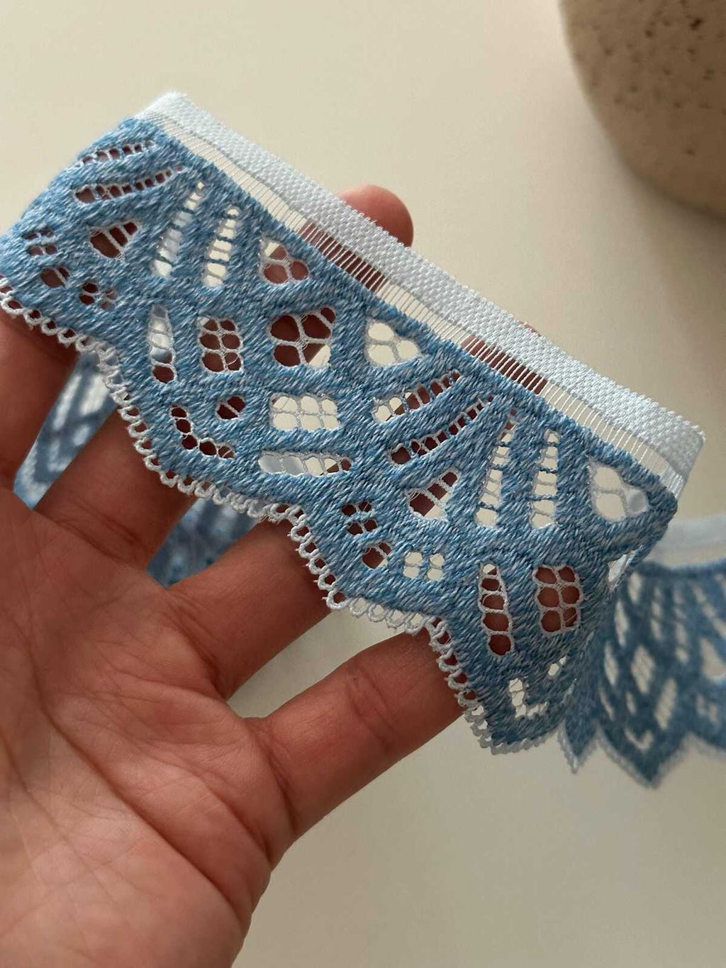 6Yds Stretch 2" Light Blue Geometric Eyelet Lace Trim, Craft Sewing Wholesale