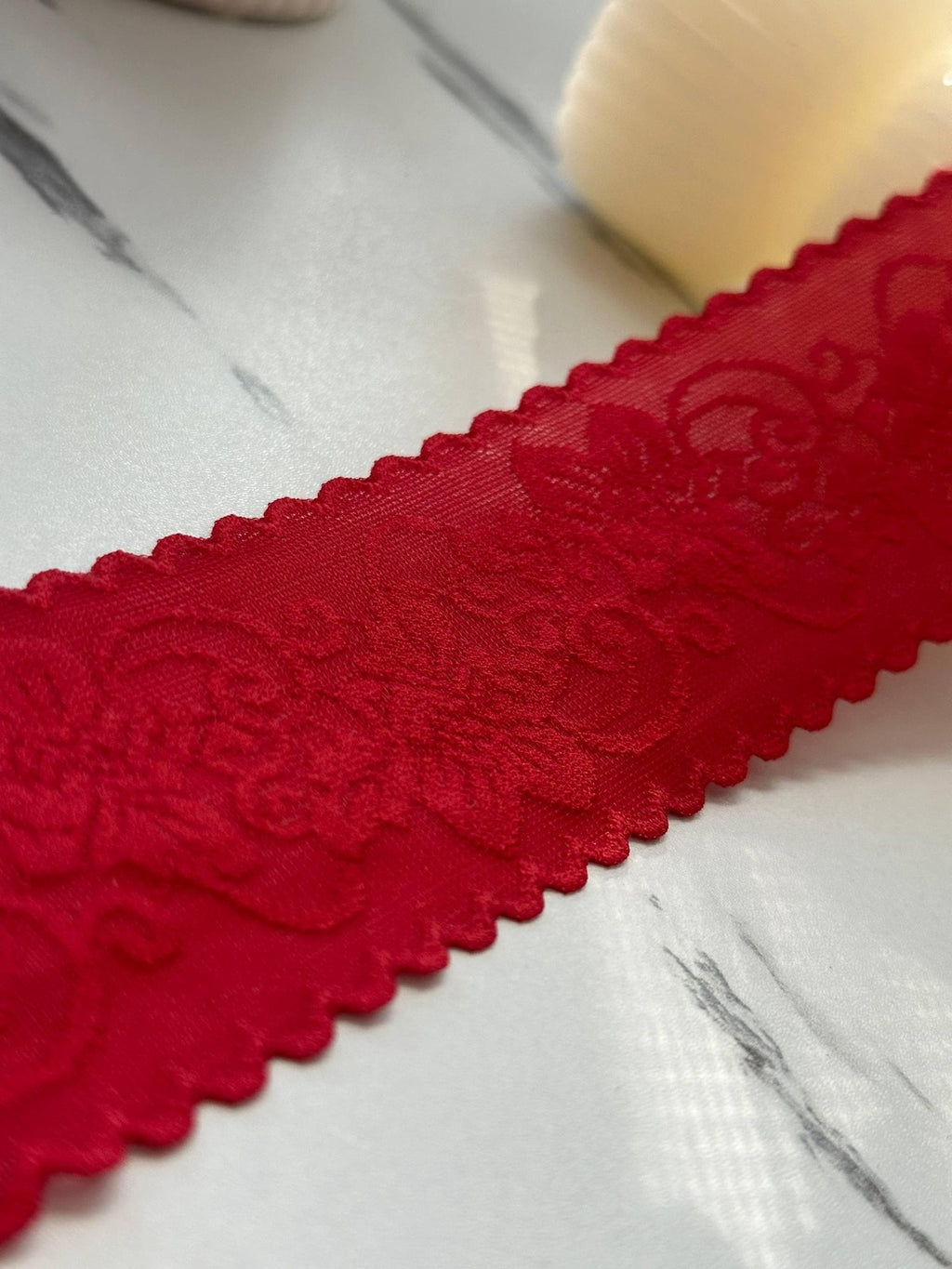 5Yds Stretch 1.9" Red Seamless Floral Lingerie Stretch Lace Trim Wholesale