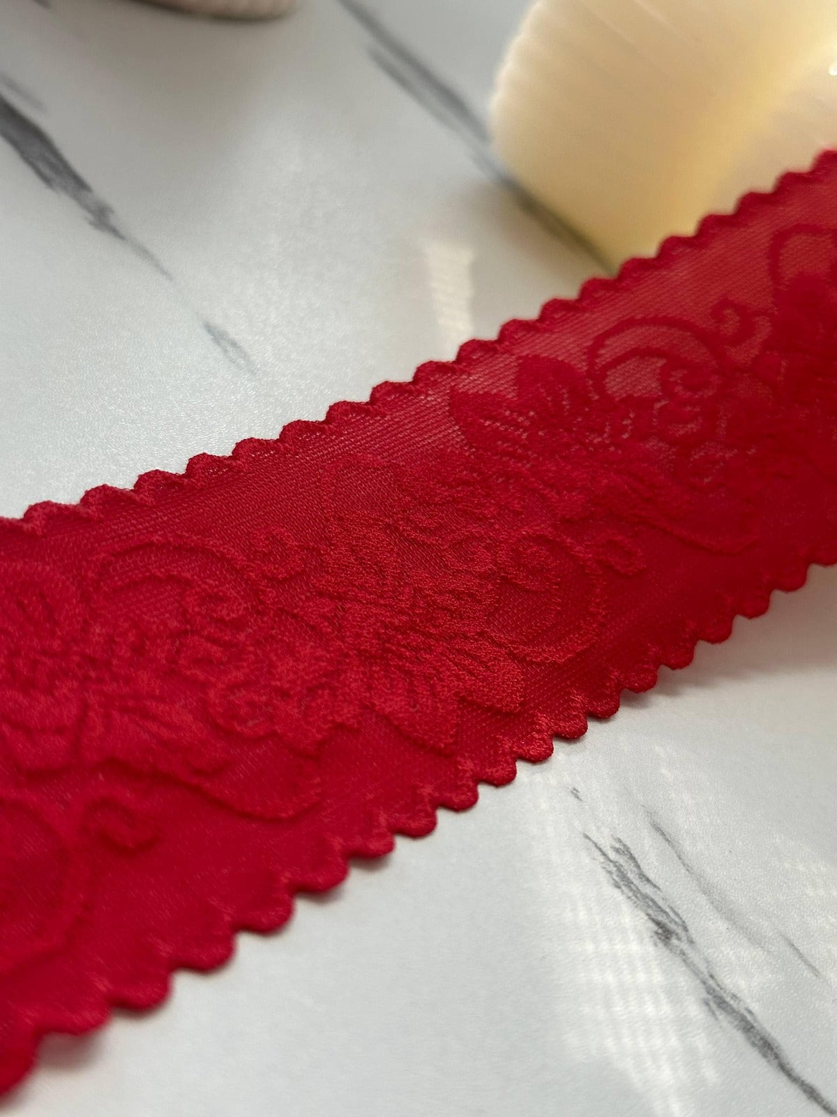 5Yds Stretch 1.9" Red Seamless Floral Lingerie Stretch Lace Trim Wholesale
