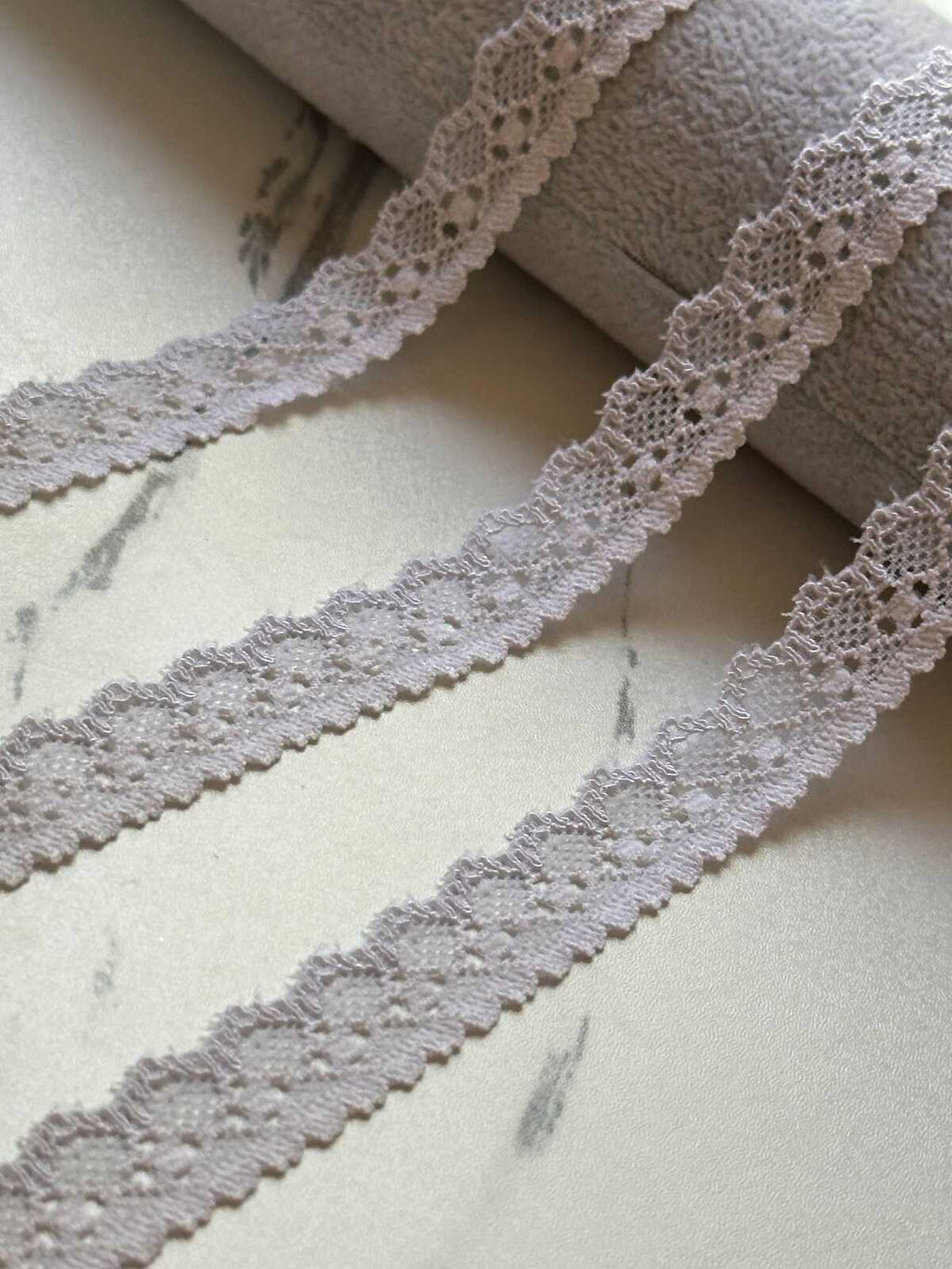 10yds Soft Ice Grey Off White Petite Stretch Lace Trim by Yard, Narrow Elastic Ribbon for Crafts, 0.6", Retail Wholesale Bulk