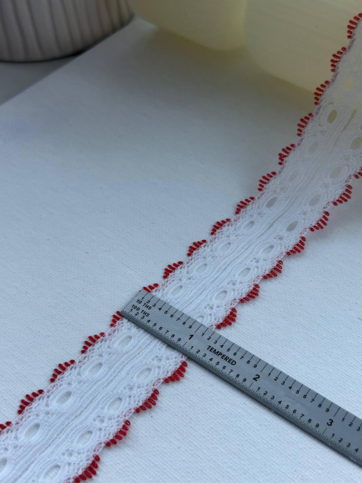 10Yds Non-Stretch 1.1" White Red Split Beading Insertion Eyelet Lace Wholesale