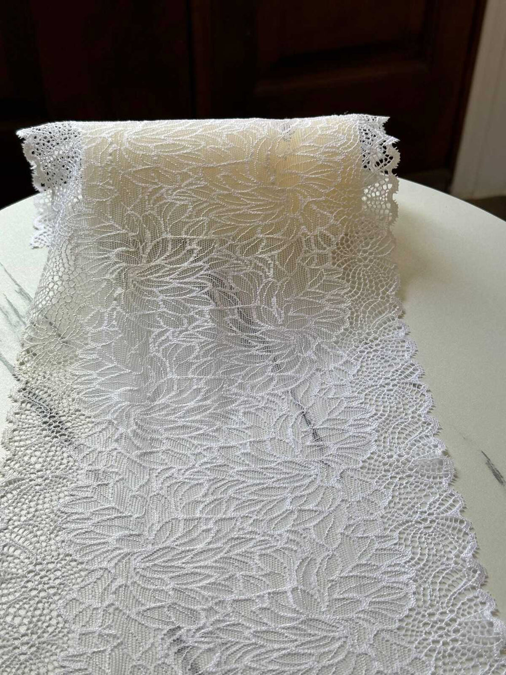 7.25" White Stretch Lace Trim Wide Bridal Floral Elastic Galloon Scalloped Edge Lace for Lingerie Underwear Wedding Garment Sewing