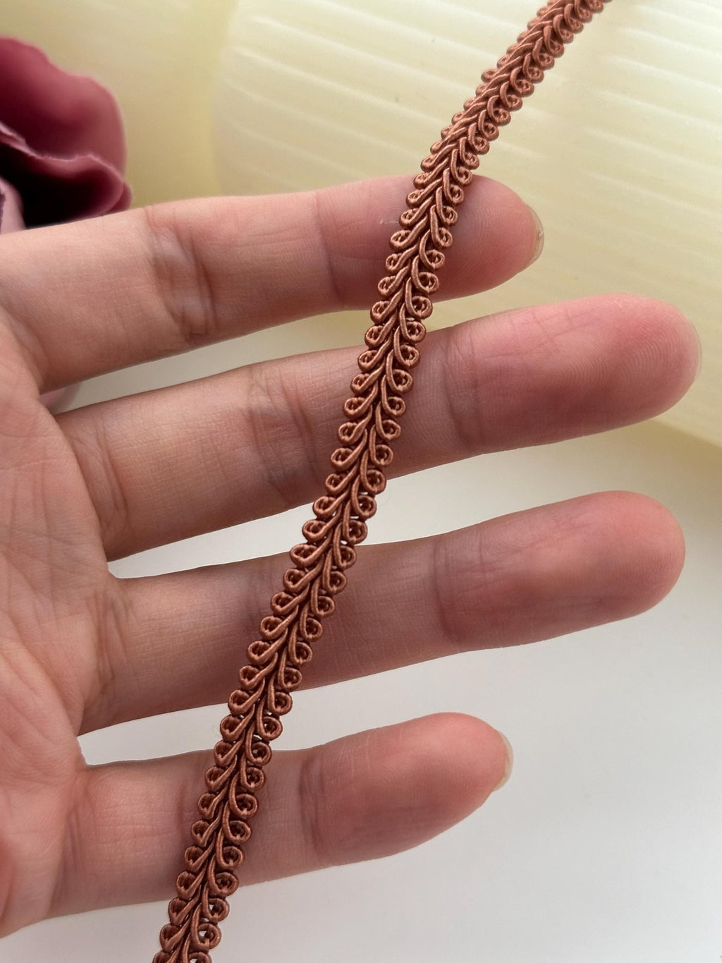 6Yds Non-Stretch 0.3" Brown Woven Braided Gimp Scroll Trim Ribbon Wholesale