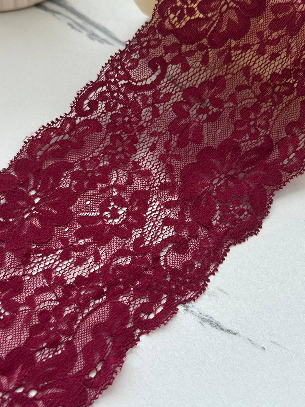 3Yds Non-Stretch 4.1" Burgundy Red Floral Scalloped Rigid Mesh Lace Trim