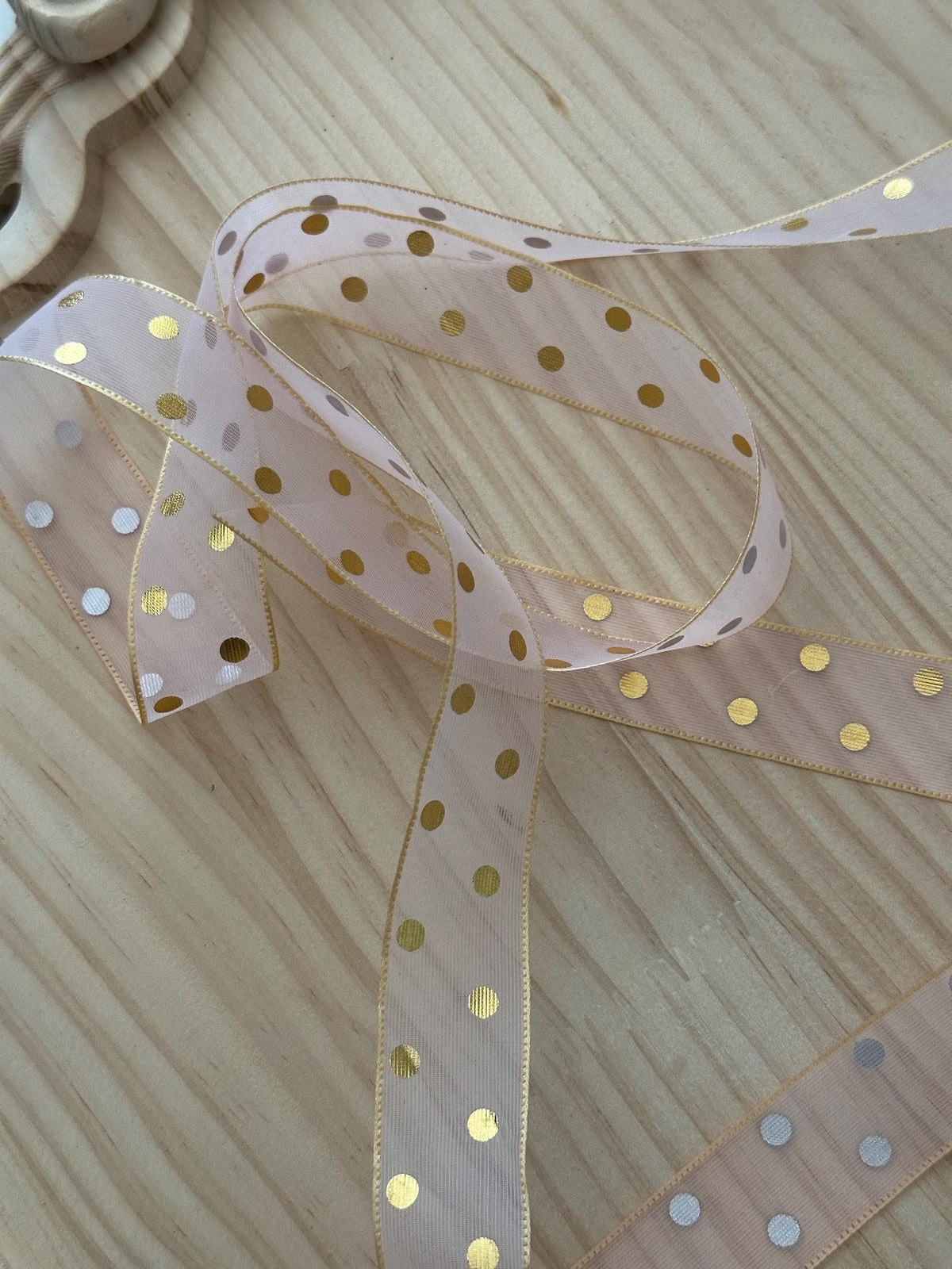 20Yds 0.9" Gold Polka Dot Sheer Organza Ribbon Trim, Hair Bow DIY Wholesale