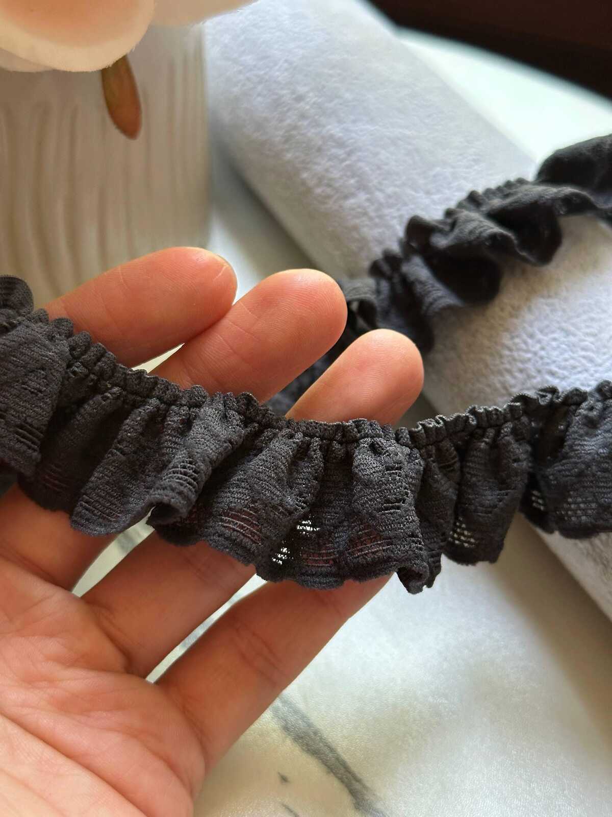 10yds  Classic Charcoal Gray Geometric Stretch Elastic Lace Trim   Narrow Ribbon Available Flat for Lingerie Crafts, 1"