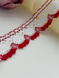 3Yds Non-Stretch 1.5" Red White Cotton Crochet Scalloped Lace Trim Wholesale