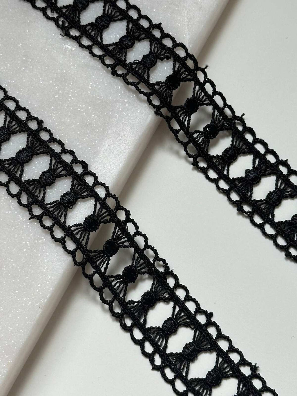 Black Bowknot Guipure Lace Trim by Yard, Water Soluble Ribbon, Soft Skin Friendly Coquette Craft Supply, 1", Retail Wholesale Bulk