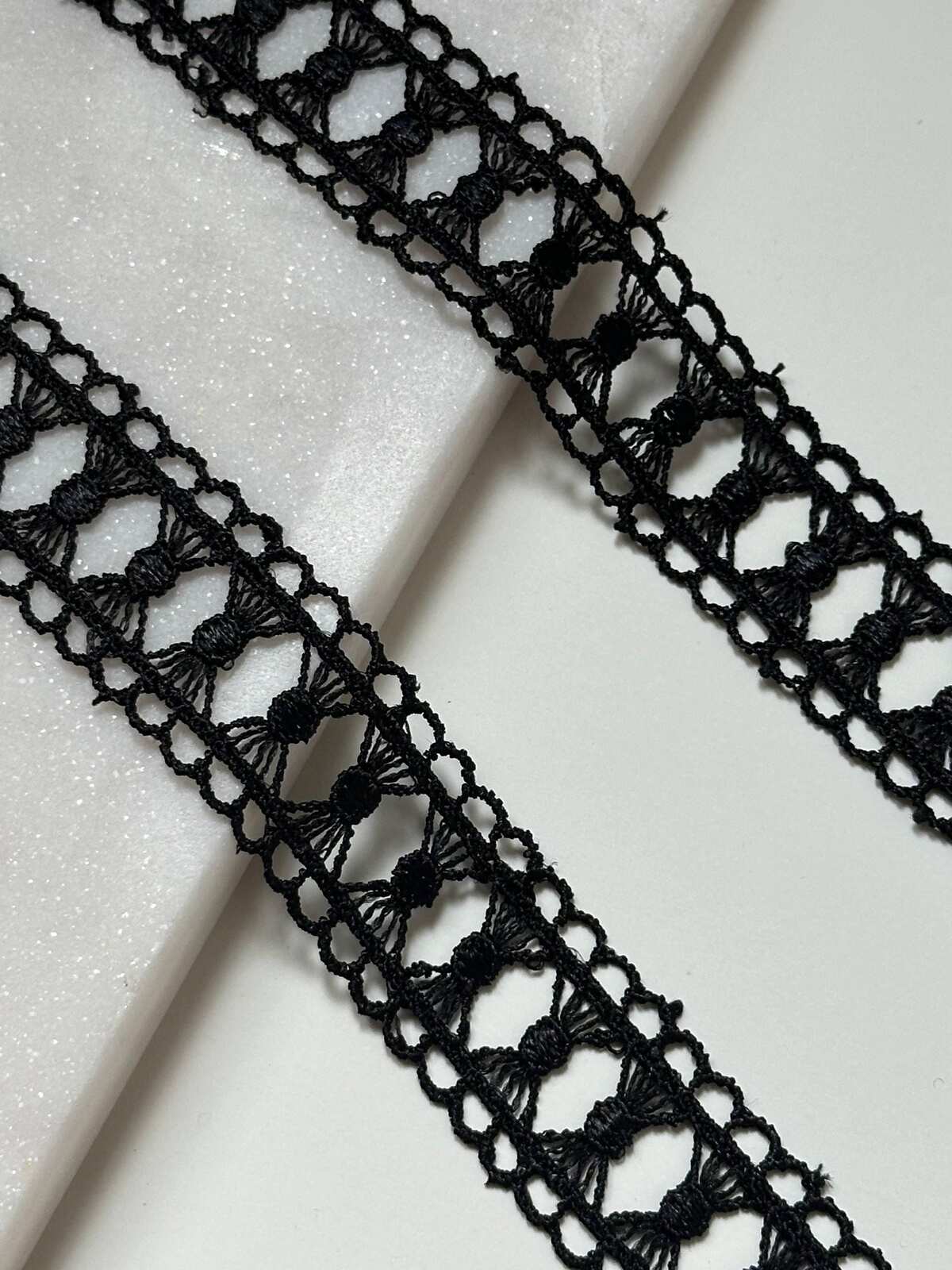 Black Bowknot Guipure Lace Trim by Yard, Water Soluble Ribbon, Soft Skin Friendly Coquette Craft Supply, 1", Retail Wholesale Bulk