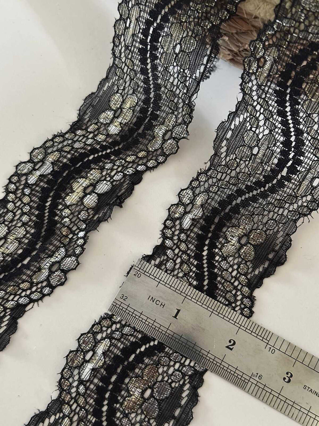 10yds Black Gold Metallic Lace Trim, 2" Rigid Ribbon, Bulk Clearance Coquette Y2K Lace, Garment Trim, DIY Sewing, Retail Wholesale