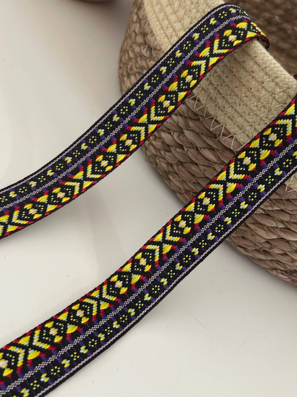5Yds Non-Stretch 1" Tribal Jacquard Ribbon Trim, Boho Vintage Craft Wholesale