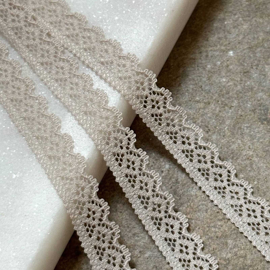 10yds Greige Stretch Lace Trim by Yard, Oatmeal Ultra Narrow Elastic Ribbon, Coquette Craft Supply, 0.35", Retail Wholesale Bulk