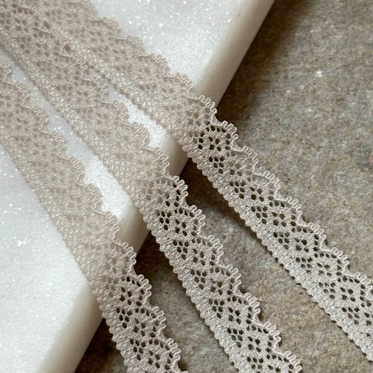 10yds Greige Stretch Lace Trim by Yard, Oatmeal Ultra Narrow Elastic Ribbon, Coquette Craft Supply, 0.35", Retail Wholesale Bulk