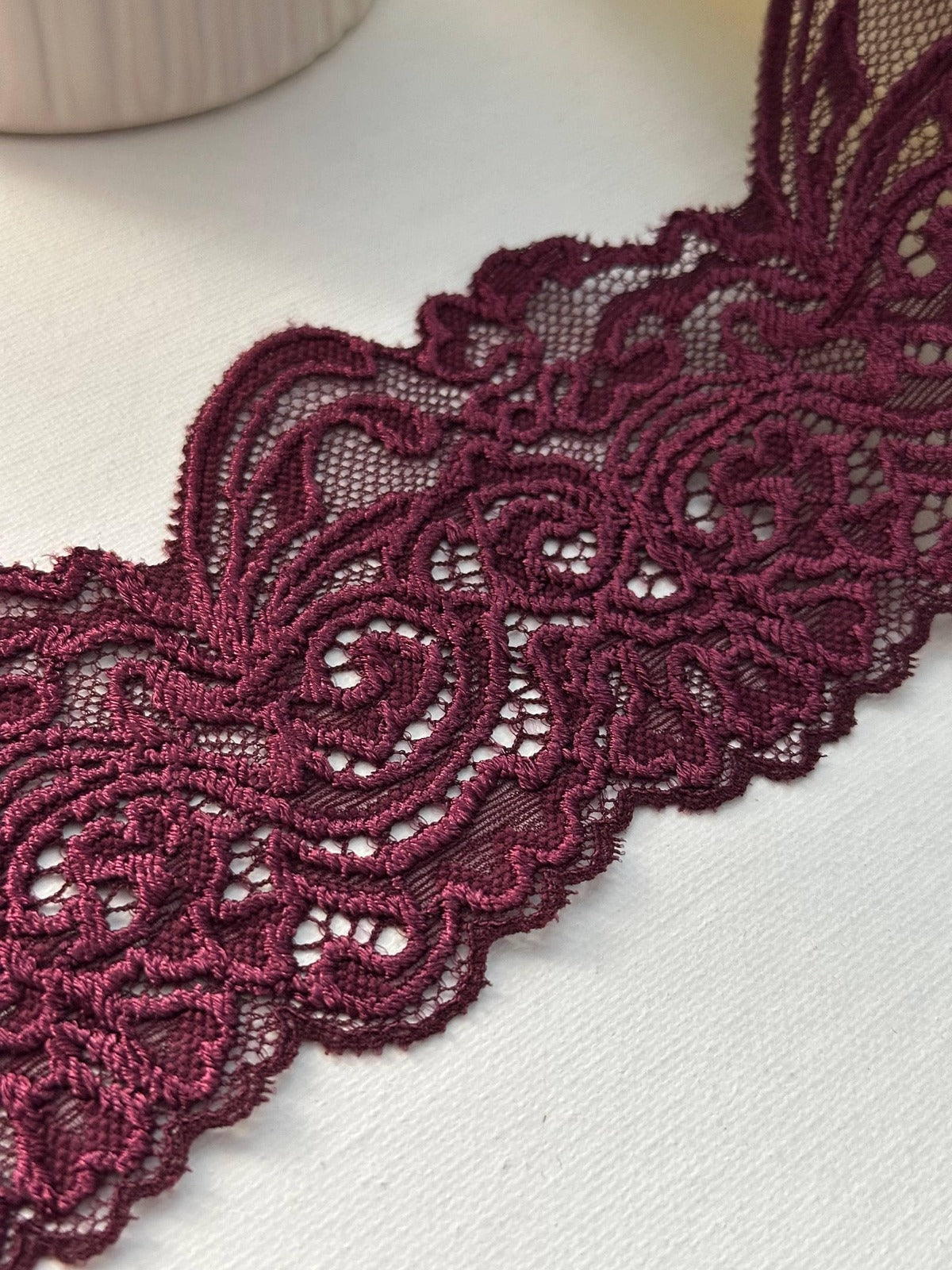 3Yds Stretch 3" Dark Burgundy Wine Floral Scalloped Stretch Lace Wholesale