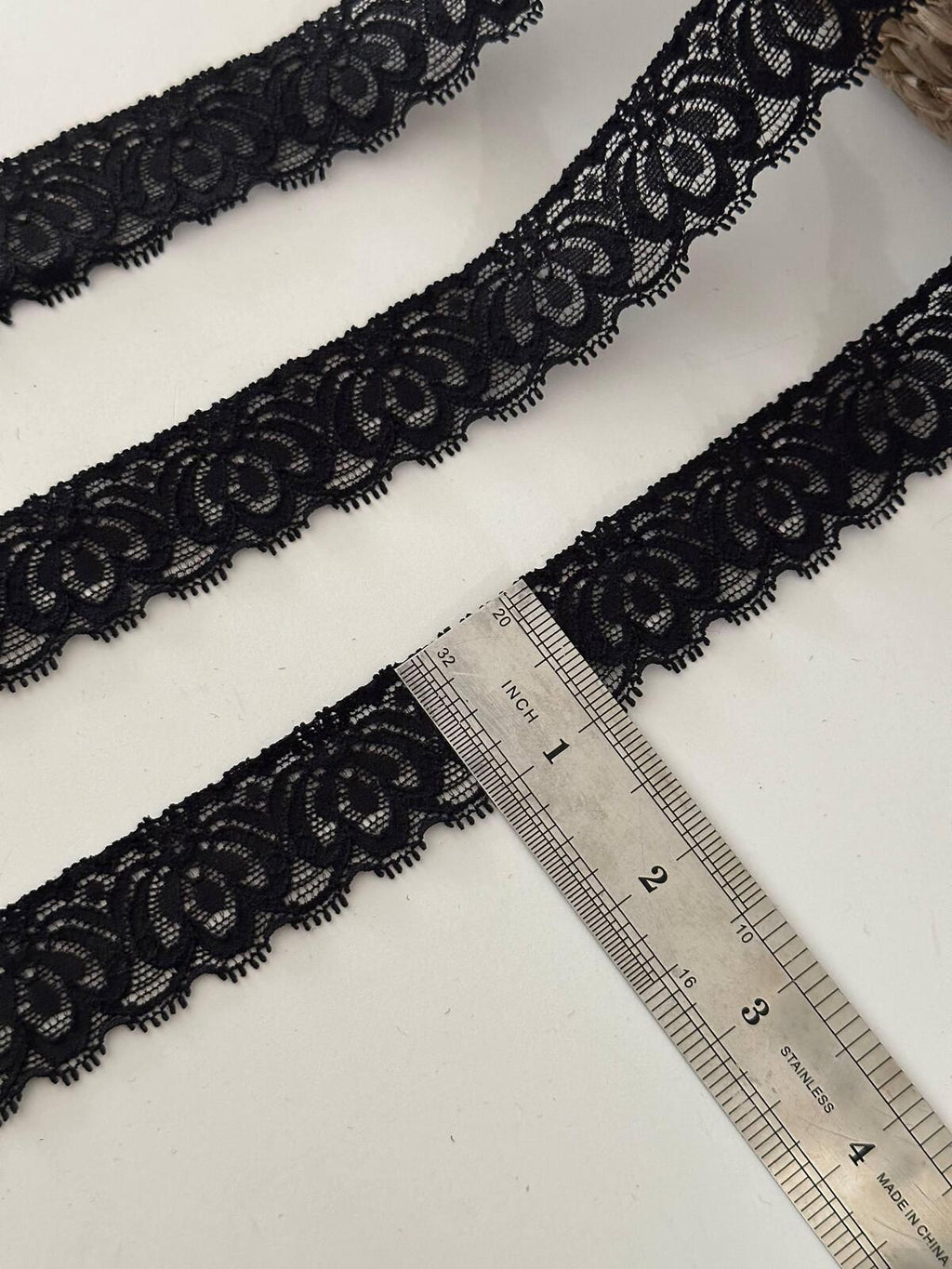 10Yds Stretch 1" Wide Black Lotus Floral Lace Trim, Bulk Clearance Coquette Y2K, Lingerie Lace, Garment Trim, DIY Sewing, Retail Wholesale