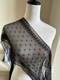 Black Geometric Point d'Esprit Mesh Lace Trim by the Yard, Wide Straight Edge Sheer Tulle Ribbon for Veil Bridal Lingerie, 8"