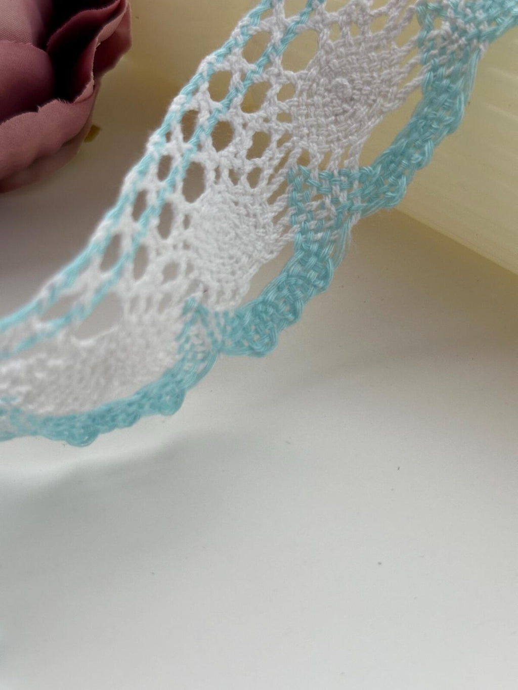 3Yds Non-Stretch 1.5" Light Blue White Cotton Crochet Scalloped Lace Wholesale