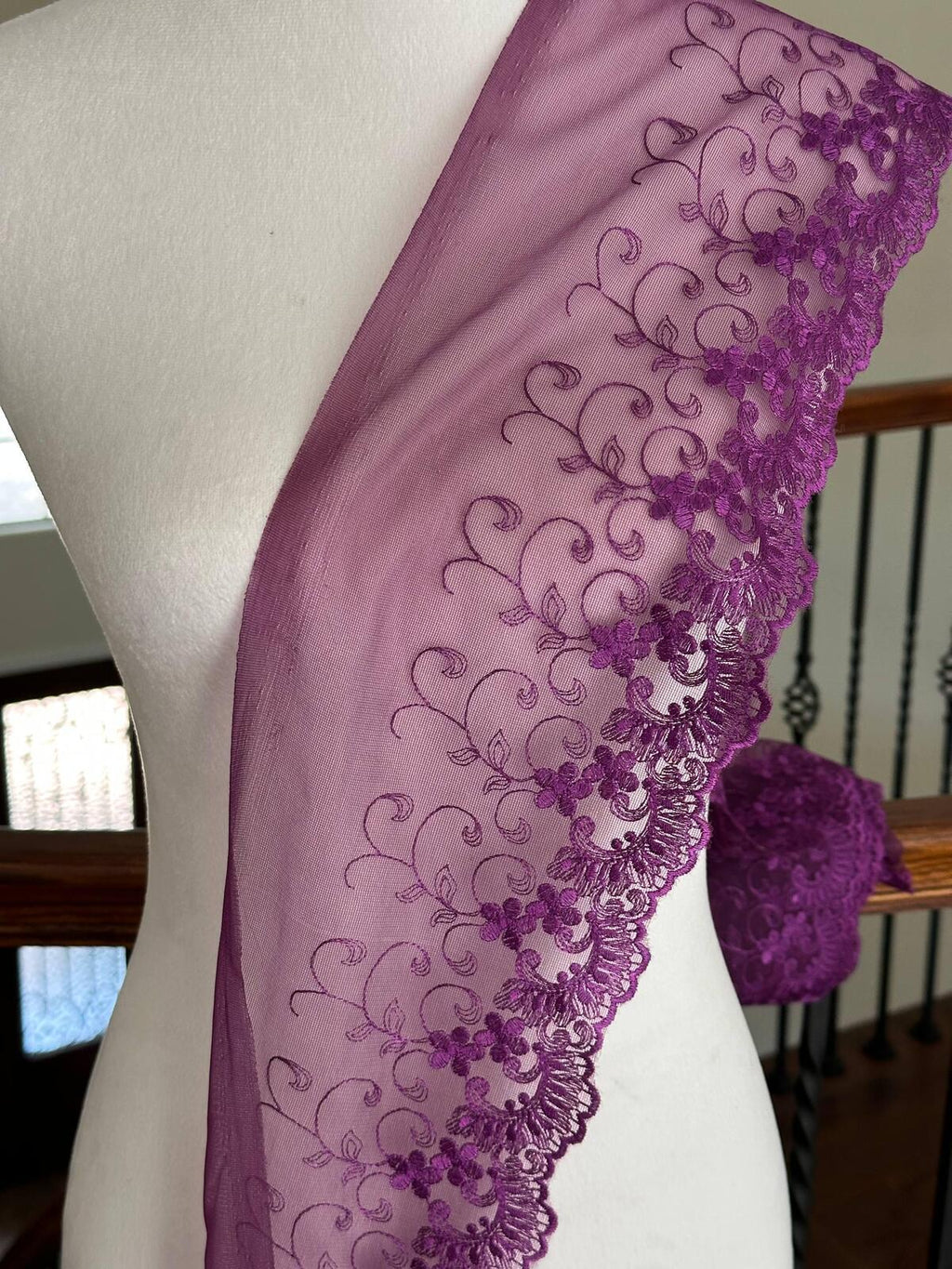 3Yds Non-Stretch 6" Purple Floral Mesh Embroidered Lace Trim, Craft Wholesale