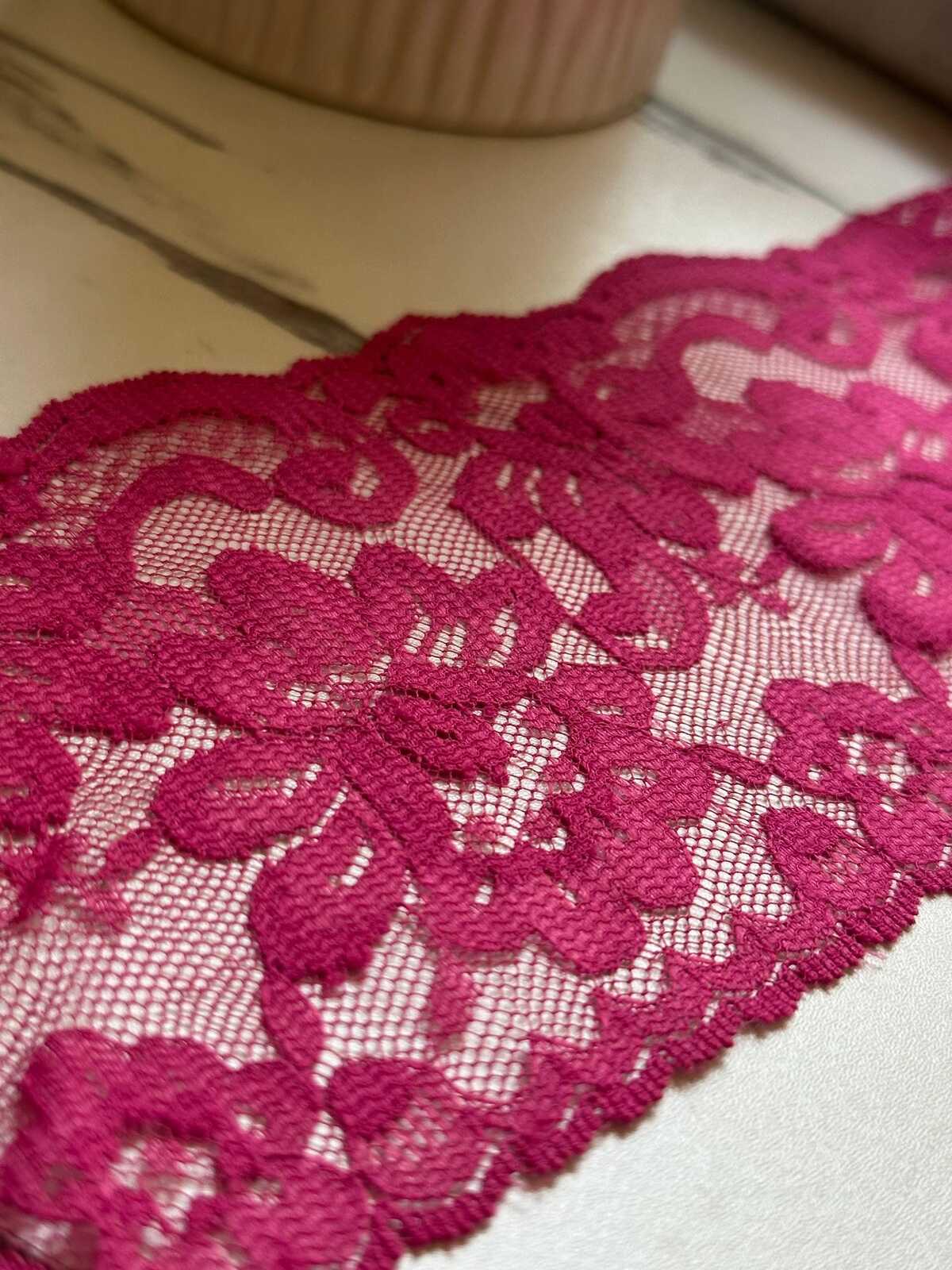Magenta Fuchsia Pink Floral Non Stretch Lace Trim by the Yard, Wide Scalloped Galloon Ribbon for Bridal Apparel Crafts, 3.9"