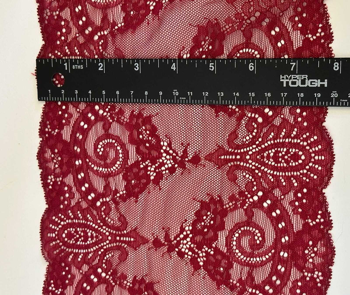 7.5" Burgundy Stretch Lace Trim Wide Wine Red Floral Elastic Galloon Scalloped Edge Lace for Lingerie Underwear Garment Sewing Crafts