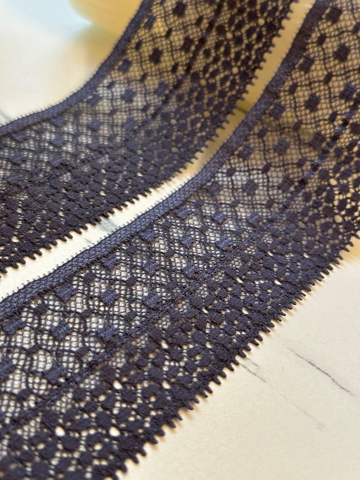 Soft Slate Charcoal Blue Textured Dot Stretch Lace Trim by the Yard, Micro Elastic Ribbon for Crafts, 1.85", Retail Wholesale Bulk