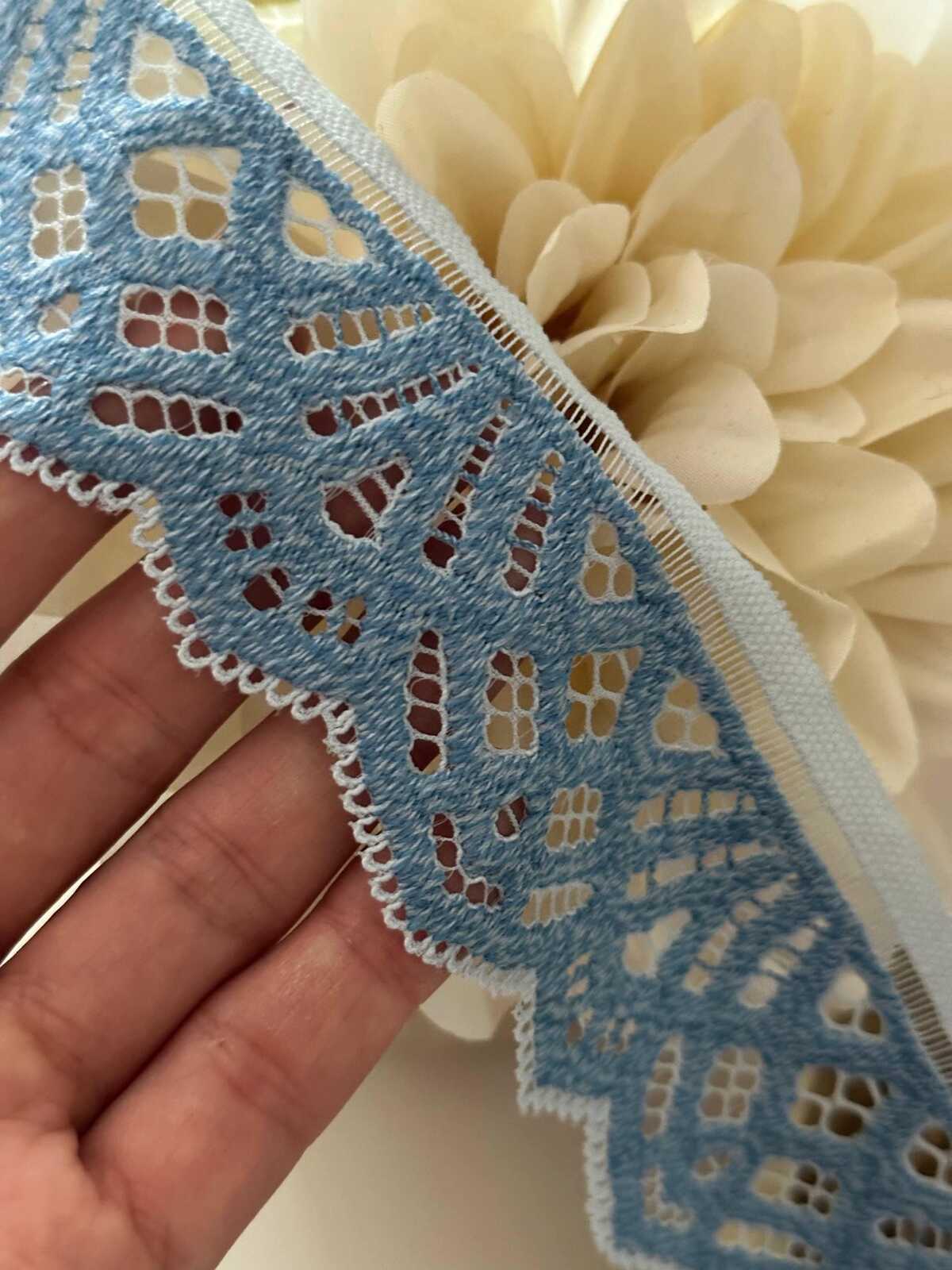 6Yds Stretch 2" Light Blue Geometric Eyelet Lace Trim, Craft Sewing Wholesale