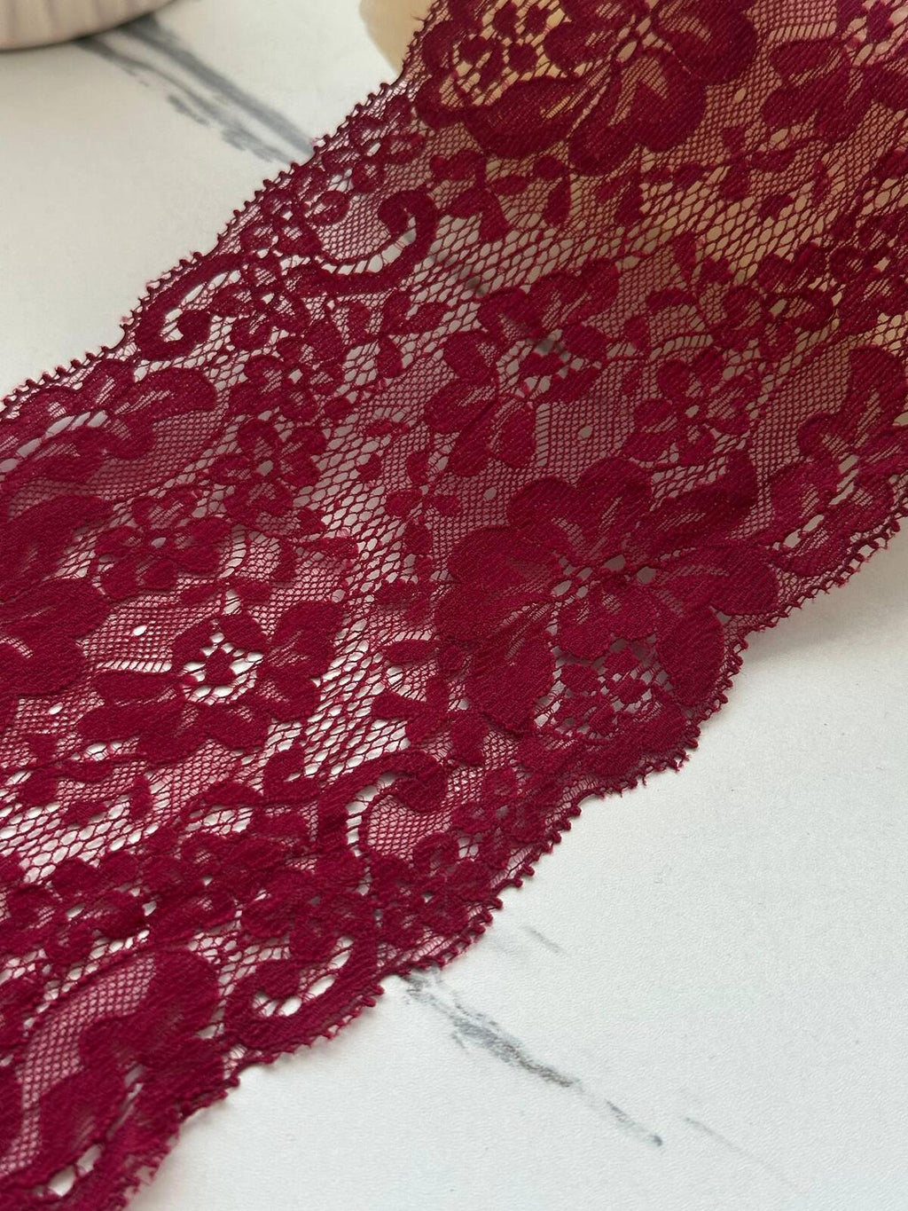 3Yds Non-Stretch 4.1" Burgundy Red Floral Scalloped Rigid Mesh Lace Trim