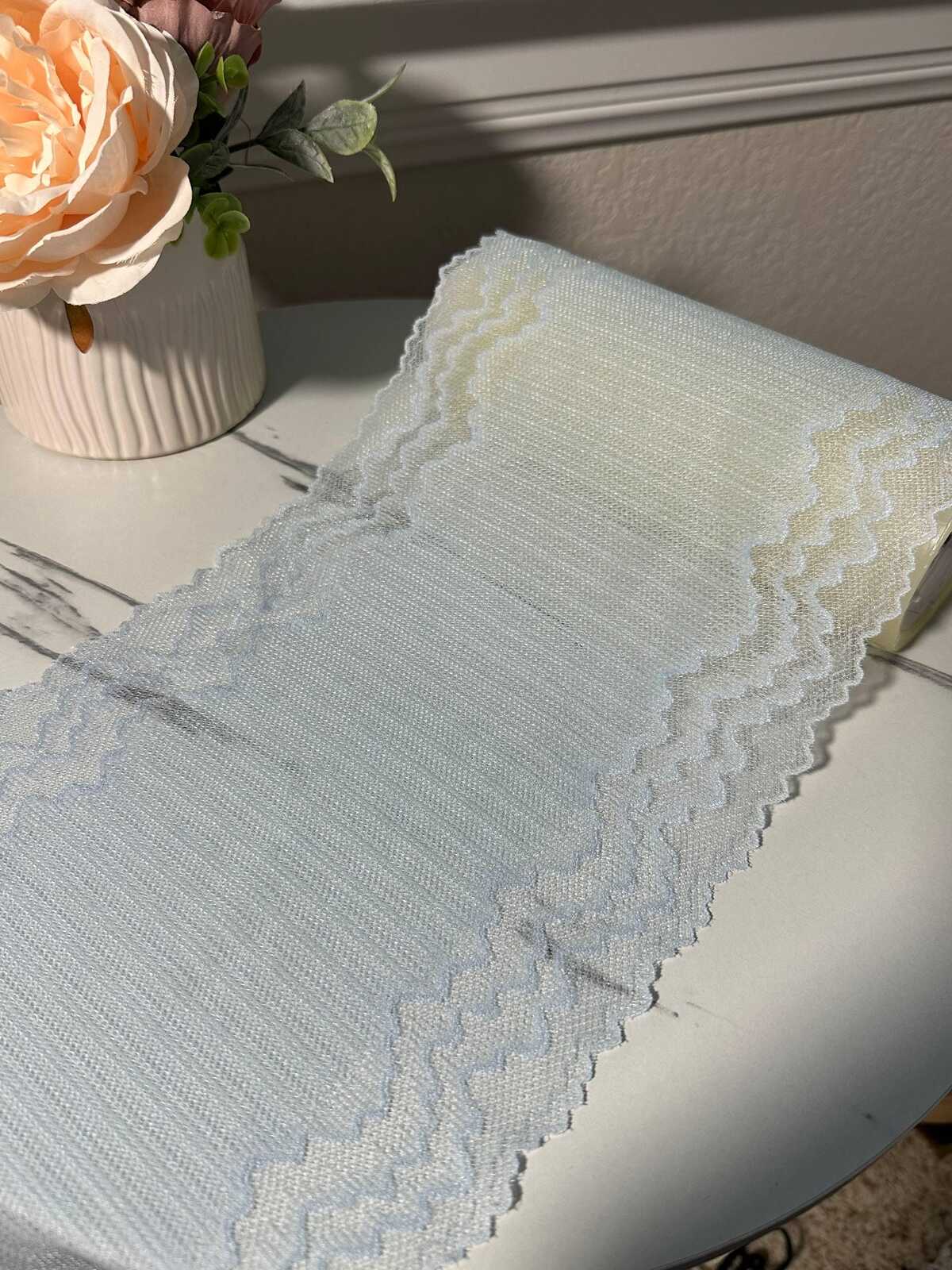 2Yds Soft Stretch 7.5" Ice Light Blue Zigzag Wave Mesh Lace Trim Wholesale